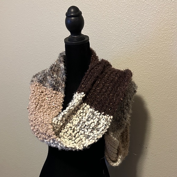 Sonoma Accessories - Sonoma Ivory and Chocolate Brown Multi Colors Infinity Knit Scarf
